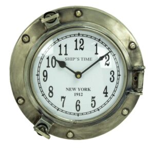 Porthole Clock - Weathered Nickel - 9"