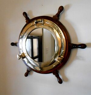 Ship's Wheel Porthole Mirror - 18"