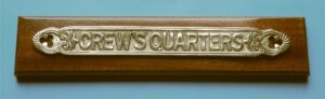 Mahogany Mounted Brass Crew's Quarters Sign