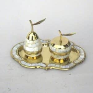 Brass Mother-of-Pearl Condiment Set