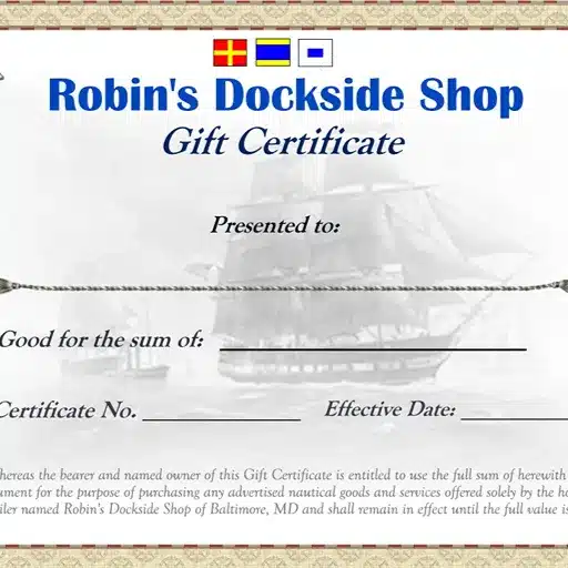RDS Gift Certificate Robin's Dockside Shop Gift Certificate