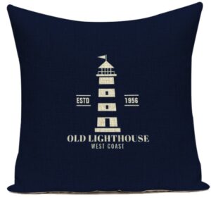 Old Lighthouse Throw Pillow - Navy