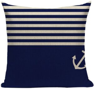 Vintage Nautical Throw Pillow - Stripes Over Anchor