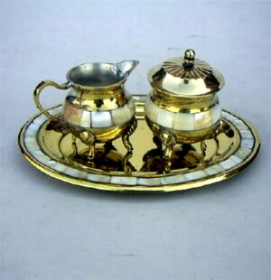 Brass Mother-of-Pearl Sugar & Creamer Set