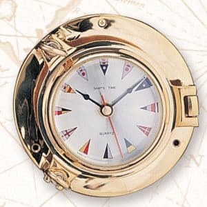Brass Porthole Pennant Clock - 7-1/2"